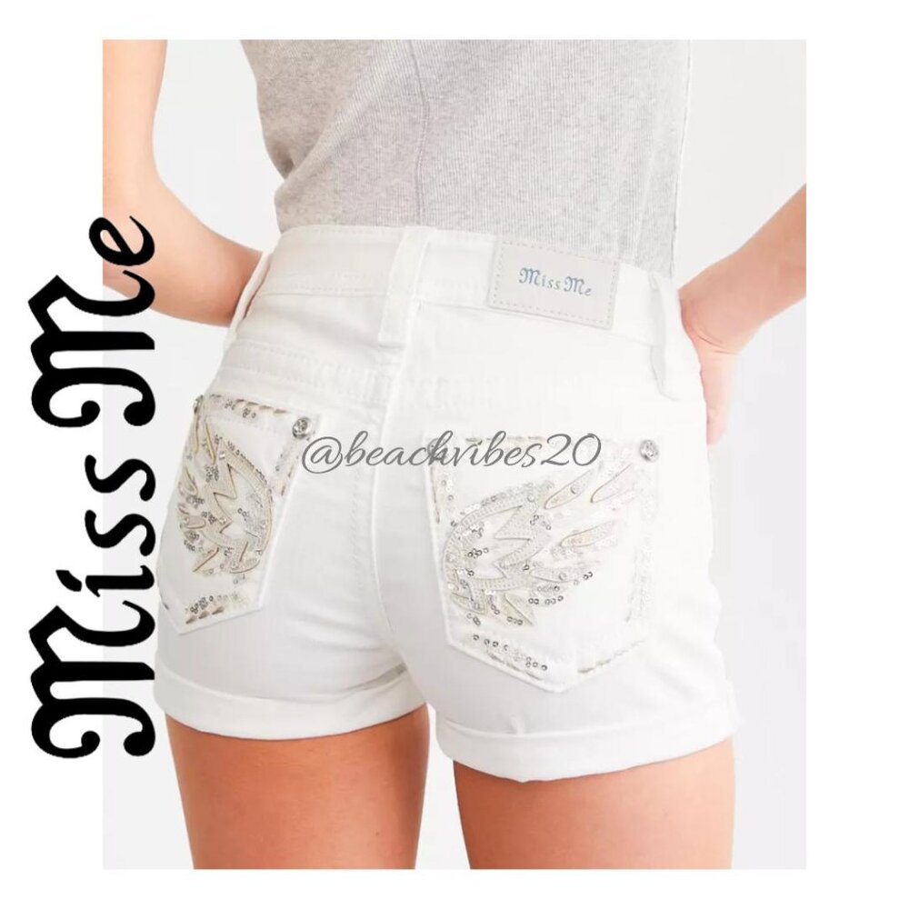 MISS ME JEANS Mid Rise Stretch Short White 30 NWT O-500 - Picture 4 of 12